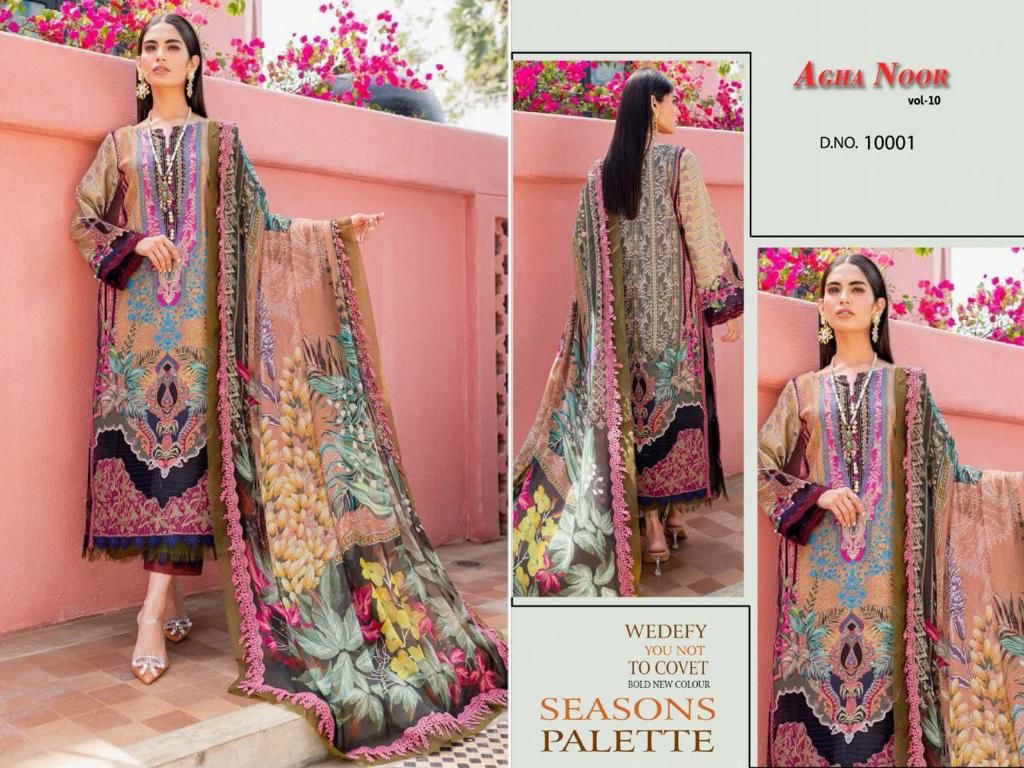 Agha Noor Vol 10 Karachi Cotton Dress Material Wholesale Market In Surat With Price
